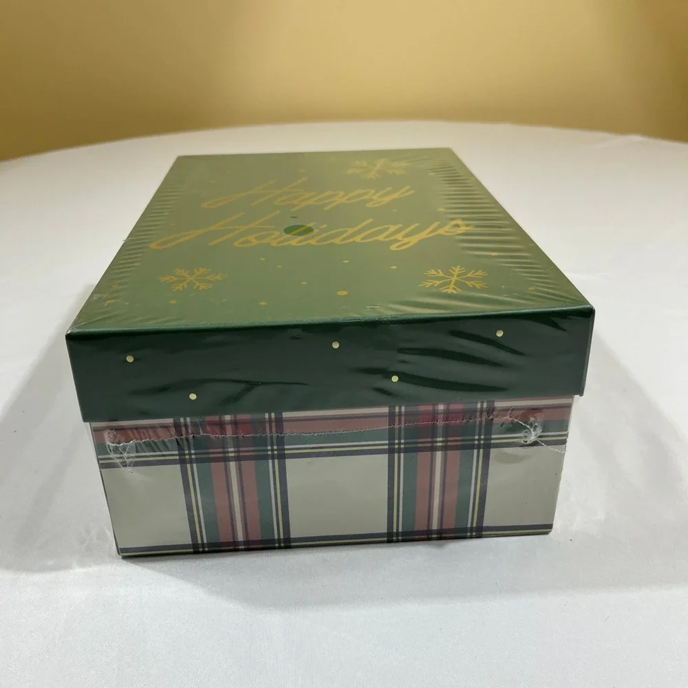 Recollections Photo Box Green Plaid Happy Holidays Snowflake New and Sealed